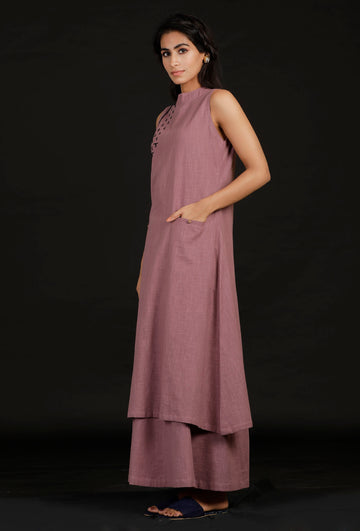 Set of 2: Plum Cotton Kurta and Pallazo